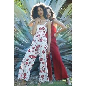 NEW MISA LOS ANGELES  Etta LINEN Floral Ruffles Wide Leg Peony Jumpsuit Large